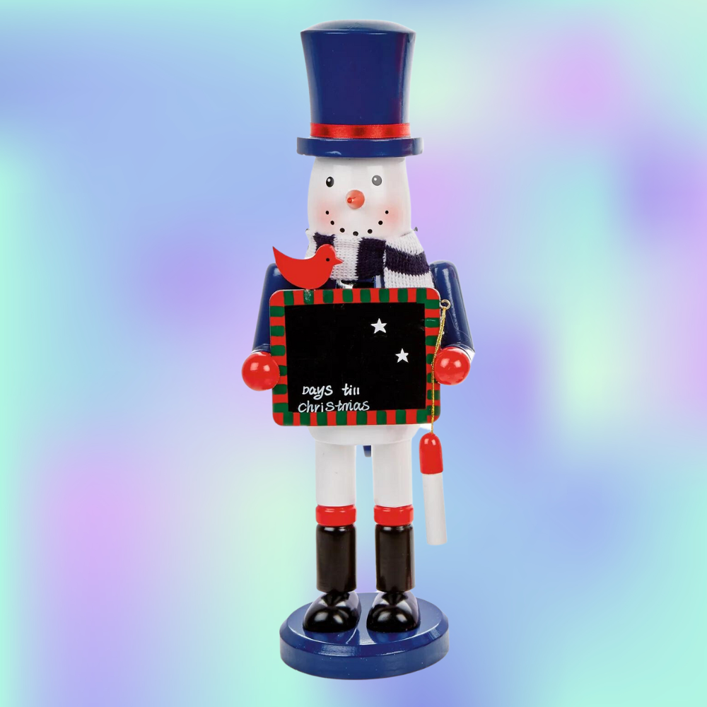 Snowman Nutcracker with Christmas Countdown Chalkboard Blue Hat