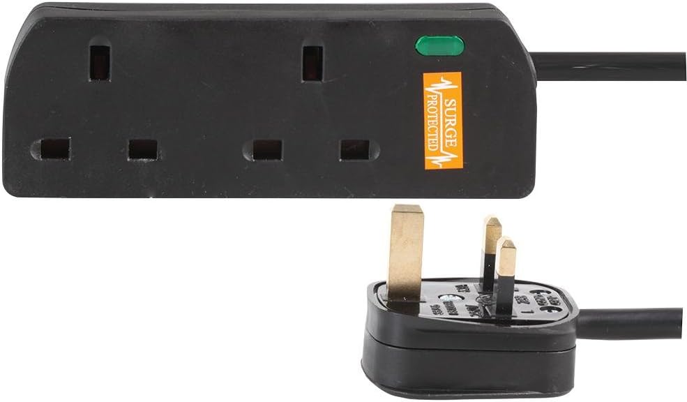 7.5 Metre 2 Gang Black Mains Extension Lead