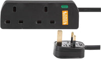 7.5 Metre 2 Gang Black Mains Extension Lead