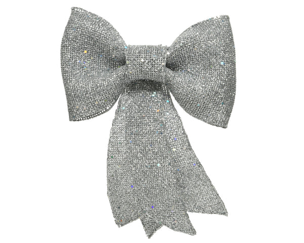 14cm Small Silver Glitter Bow Christmas Tree Decoration