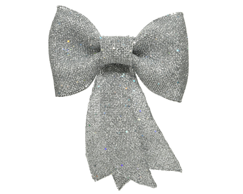 14cm Small Silver Glitter Bow Christmas Tree Decoration