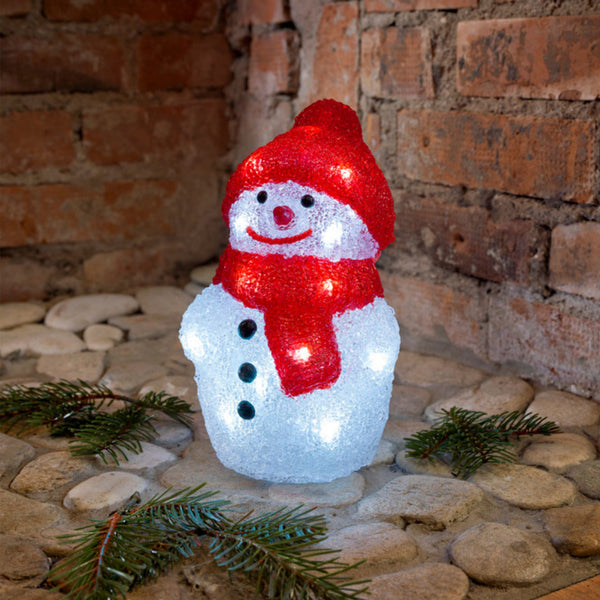 22cm Snowman with Red Hat & Scarf Acrylic LED Christmas Display Light
