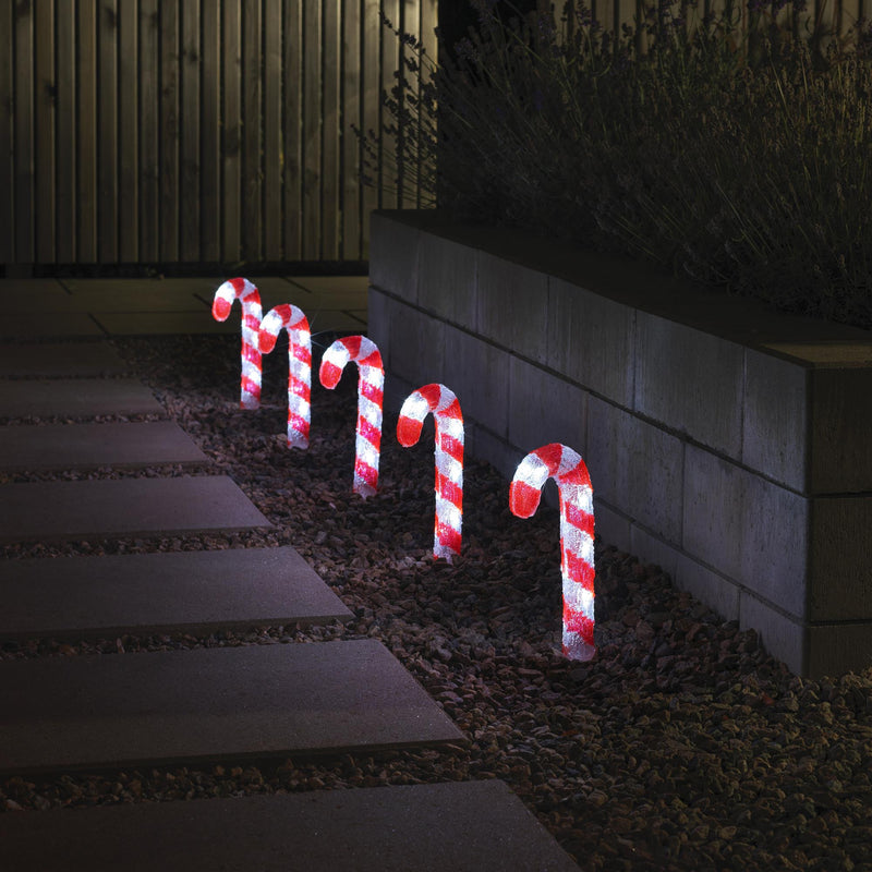 Set of 5 Acrylic Christmas Candy Canes Path Lights