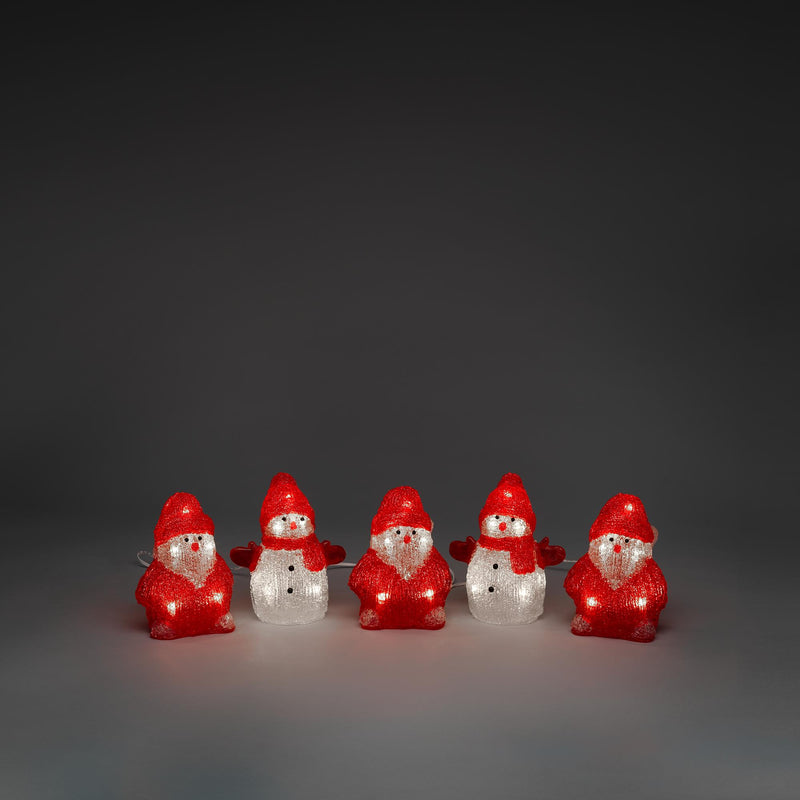 Set of 5 Acrylic LED Lit Snowman & Santa's