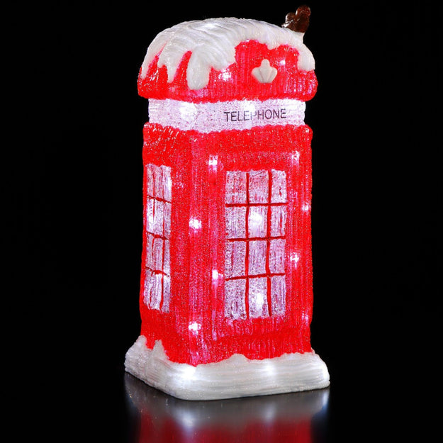 34cm Snowy Telephone Box Christmas Acrylic with 40 White LEDs