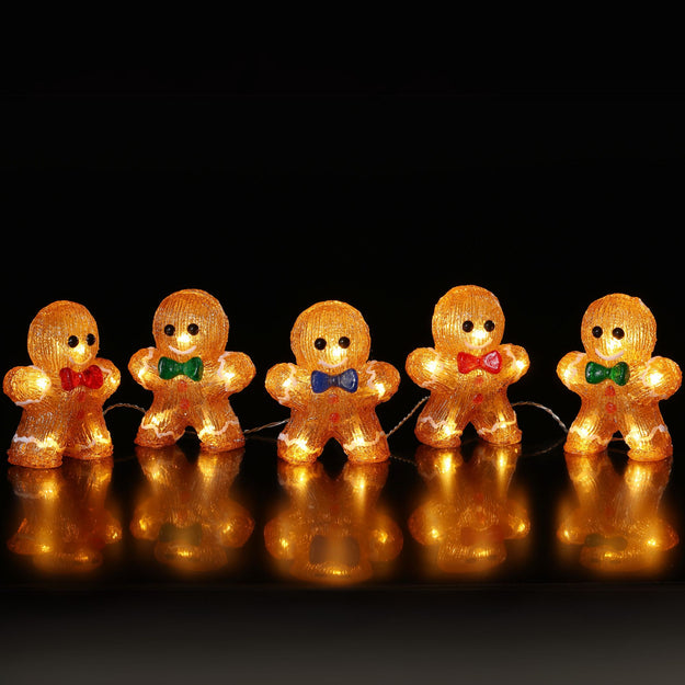 Set of 5 Gingerbread Christmas Acrylic Display with 40 White LEDs