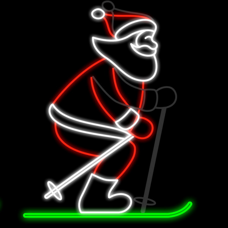 1.3m Skiing Santa Animated Lamp Post Christmas Silhouette XP Motif