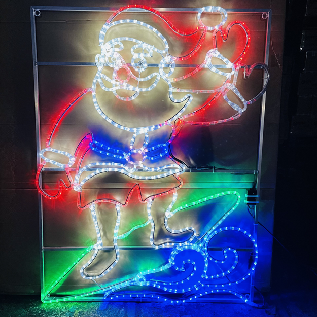 1.5m Waving Santa on Surf Board Animated Christmas Neon Rope Light Display