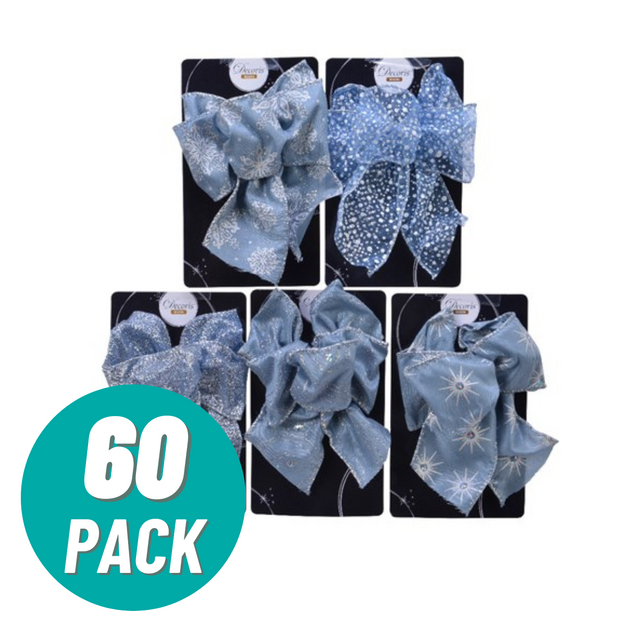 60 Winter Sky Christmas Bows Tree Decoration 5 Designs Commercial Pack