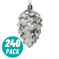 240 Silver Pinecone with Glitter Christmas Tree Decorations Commercial Pack