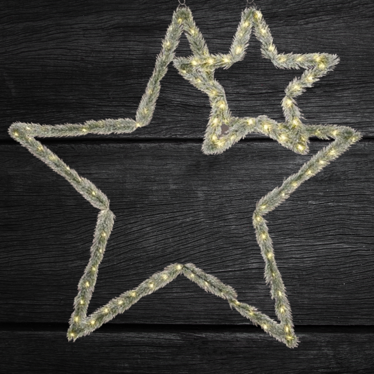 Set of 2 Hanging Christmas Stars with 100 Warm White LEDs