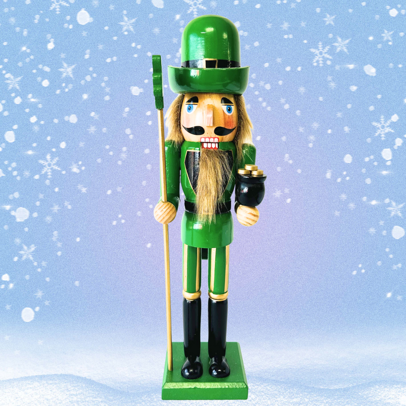 37.5cm Lucky Charm Irish Wooden Nutcracker with Pot of Gold