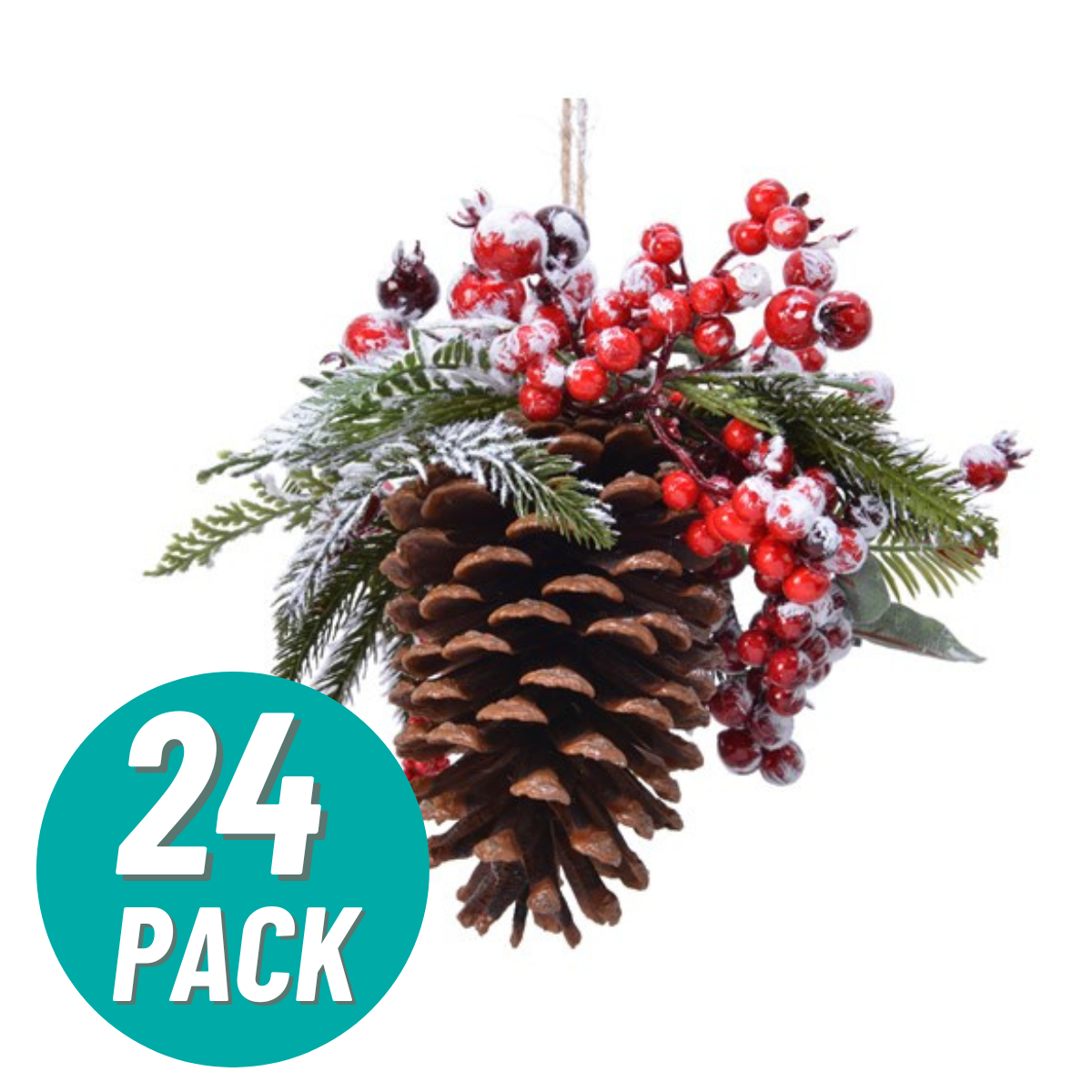 24 Frosted Pinecone and Berries Christmas Tree Decorations Commercial Pack