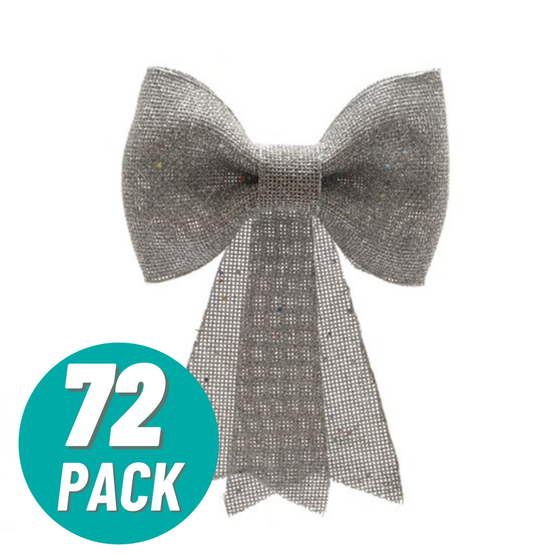 72 Silver Glitter Bow Christmas Tree Decorations Commercial Pack