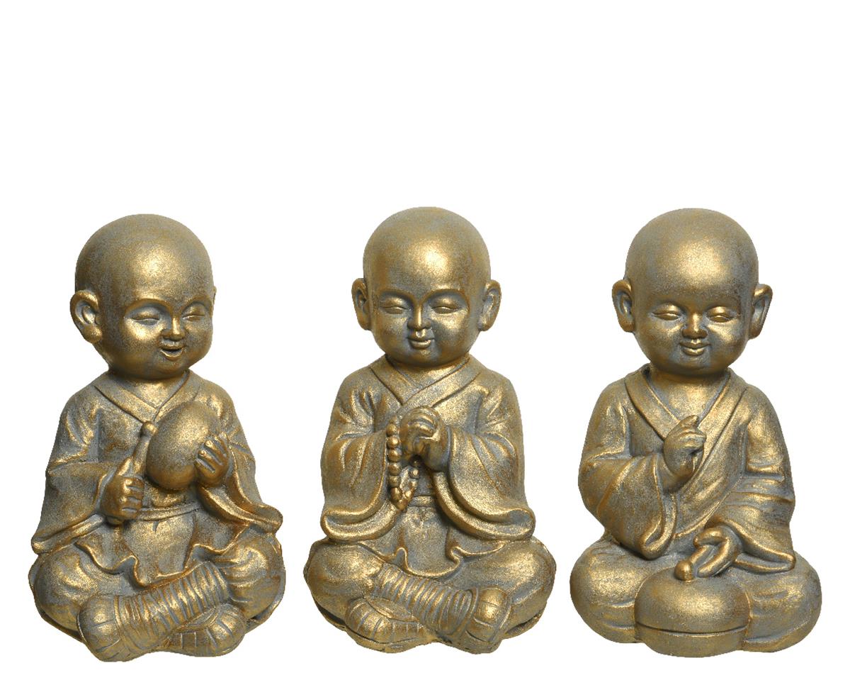 Set of 3 Large Gold Monk Statues