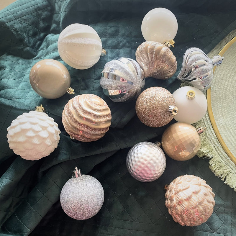 Set of 60 Butterscotch, White and Silver Christmas Tree Baubles