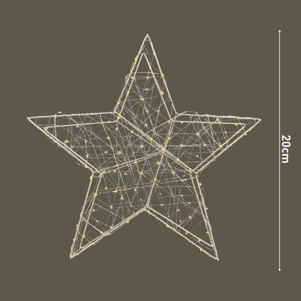 2 Pack of Micro LED Silver Stars with Warm White Lights