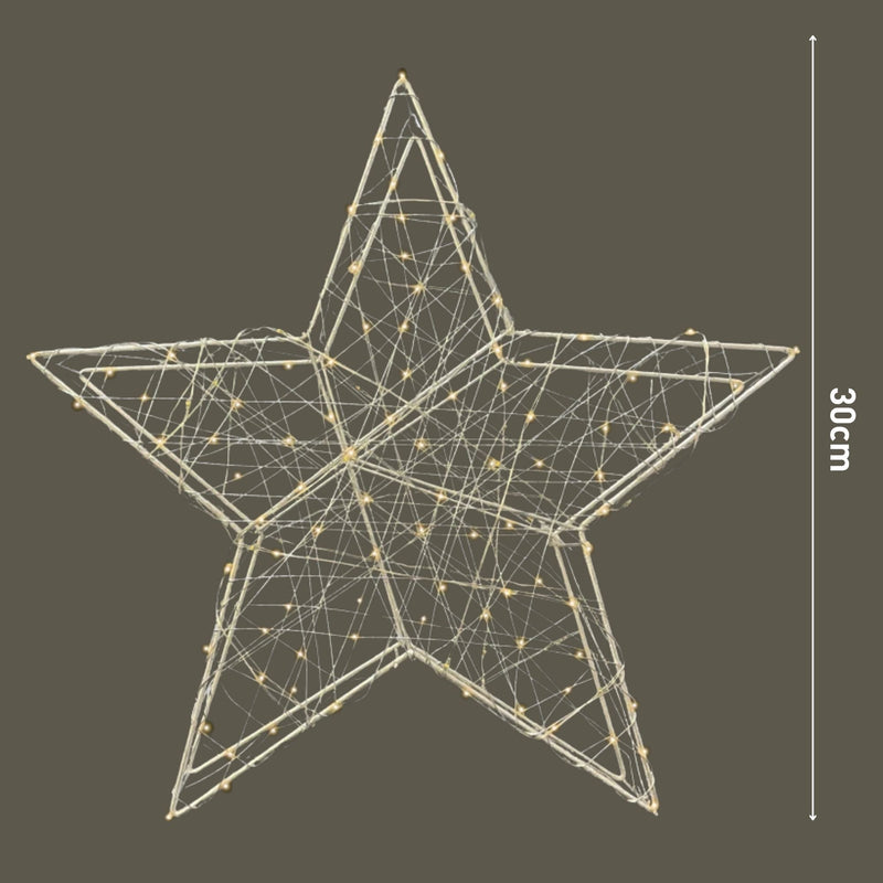 2 Pack of Micro LED Silver Stars with Warm White Lights