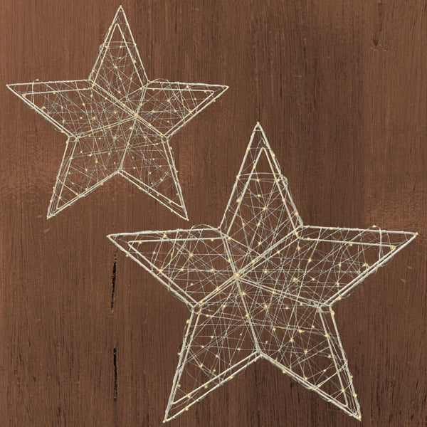 2 Pack of Micro LED Silver Stars with Warm White Lights