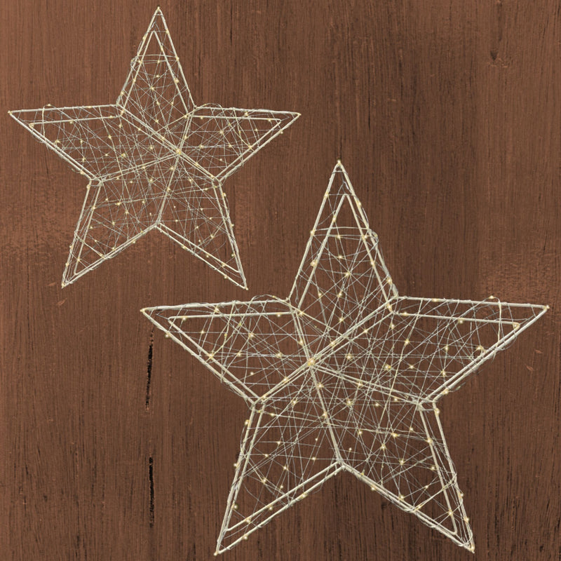 2 Pack of Micro LED Silver Stars with Warm White Lights