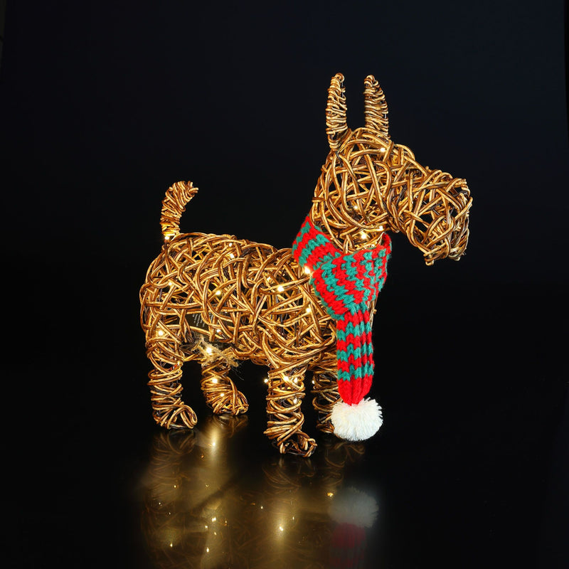 44cm Brown Wicker Scottie Dog with 60 Warm White LEDs