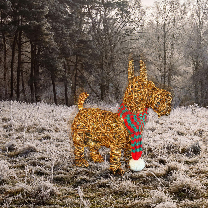 44cm Brown Wicker Scottie Dog with 60 Warm White LEDs