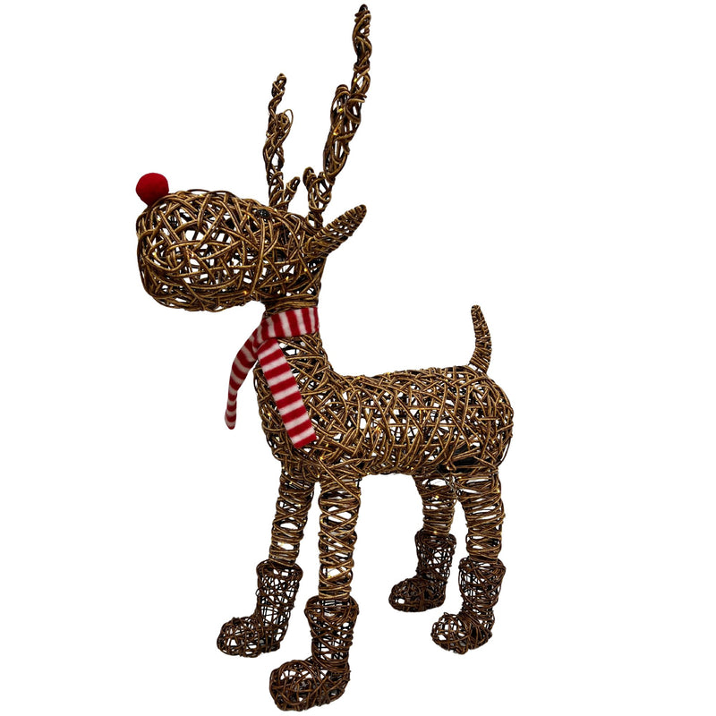 97cm Brown Wicker Rudolph in Boots with 120 Warm White LEDs