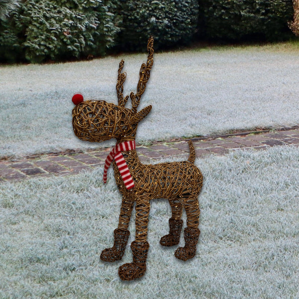 97cm Brown Wicker Rudolph in Boots with 120 Warm White LEDs