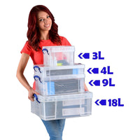 Pack of 4 9 Litre Large Clear Strong Really Useful Christmas Storage Box with Lids - 9