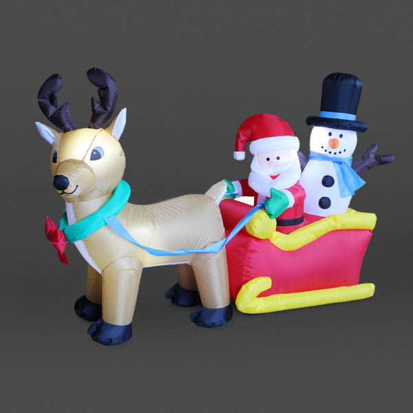 5ft Giant Inflatable Santa and Snowman with Reindeer Sleigh