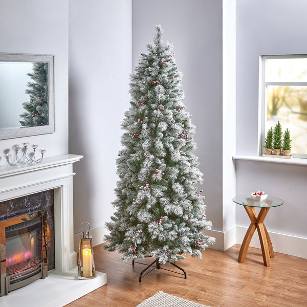 6.5ft Pre Lit Frosted Calgary Pine Tree with 400 Warm White LEDs