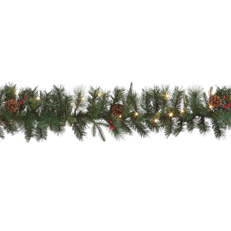 2.75m Cranberry and Pine Cones Luxury Pre Lit Christmas Garland