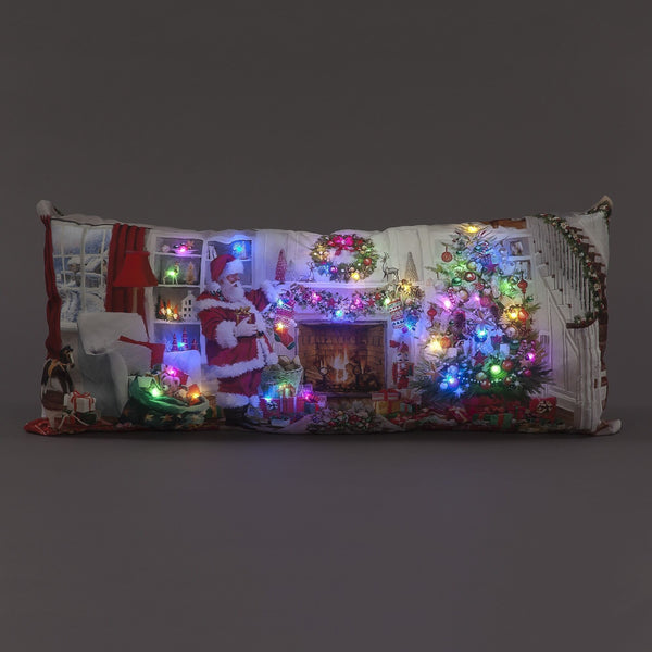 70cm Santa Delivering Presents Christmas Scene LED Luxury Festive Cushion