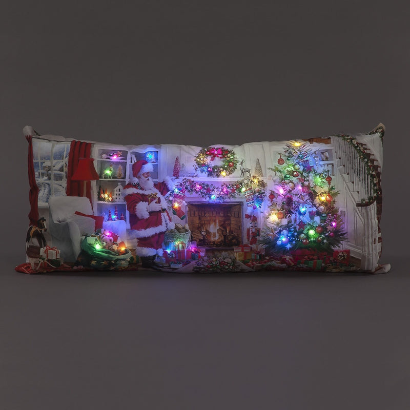 70cm Santa Delivering Presents Christmas Scene LED Luxury Festive Cushion