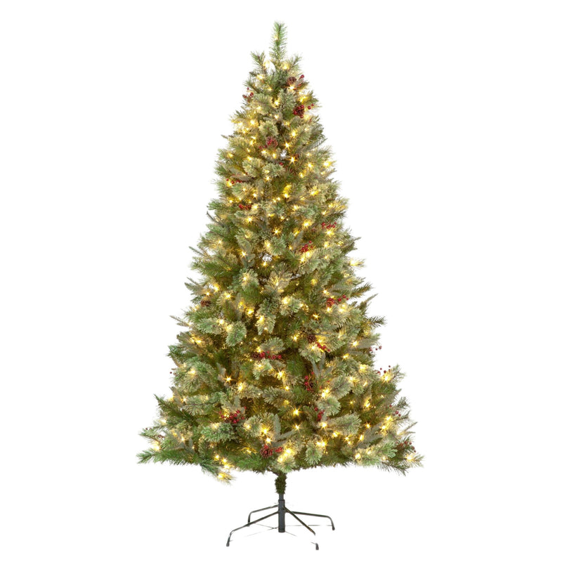 7ft Biarritz Berry Spruce Pre Lit Artificial Christmas Tree with 600 Warm White LEDs