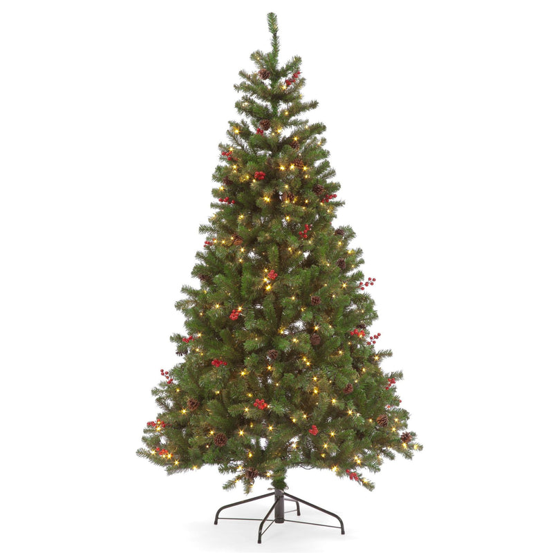 6ft Pine Creek Artificial Pre Lit Christmas Tree with Berries and Pine Cones