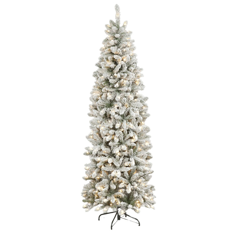5ft Slim Snow Flocked Snowshoe Spruce Pre Lit Artificial Christmas Tree