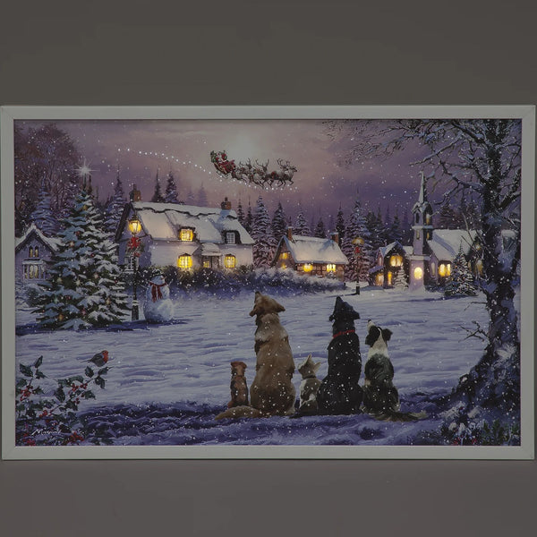 60cm Dogs Watching Santa LED Lit Wall Art Christmas Canvas