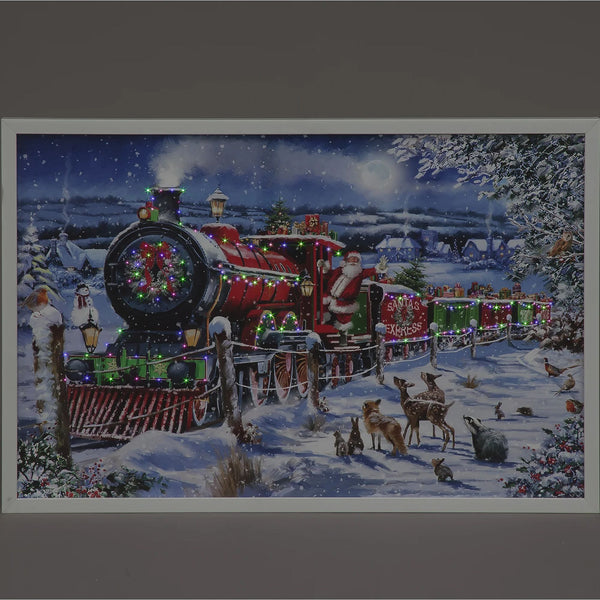 60cm Santa Express LED Lit Wall Christmas Canvas
