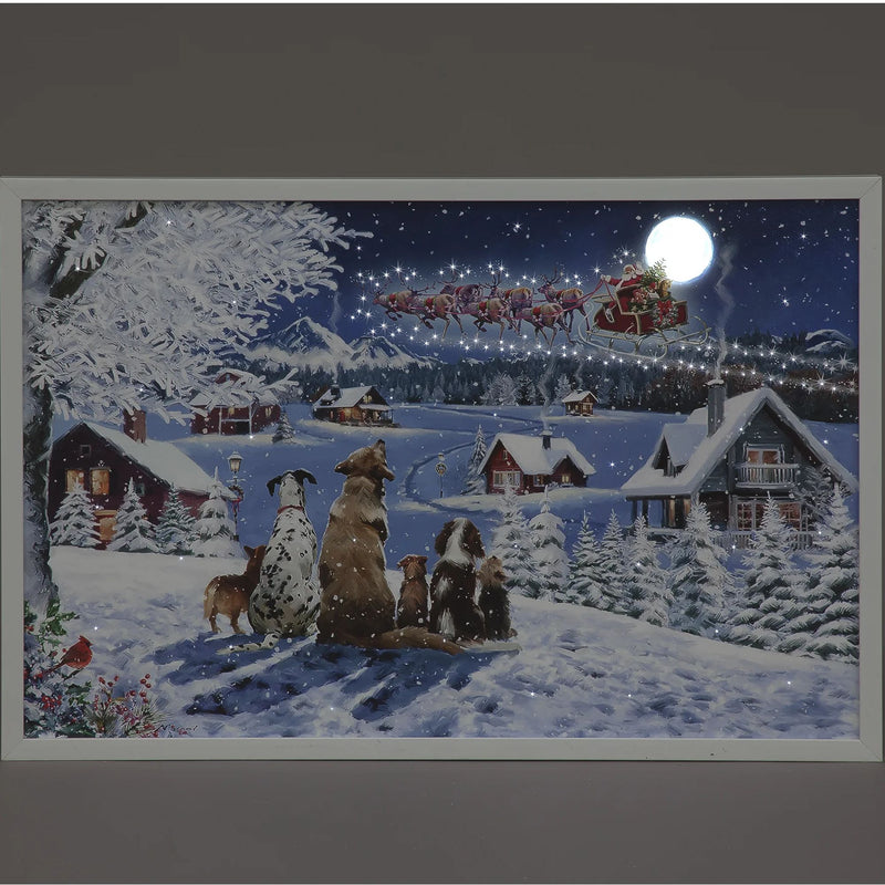 60cm Dogs Watching Santa LED Lit Wall Art Christmas Canvas