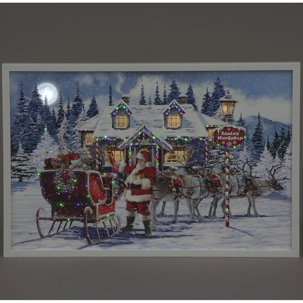60cm Santa's Workshop LED Lit Wall Christmas Canvas