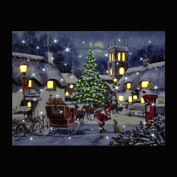40cm Santa and Village Fibre Optic Lit Wall Christmas Canvas