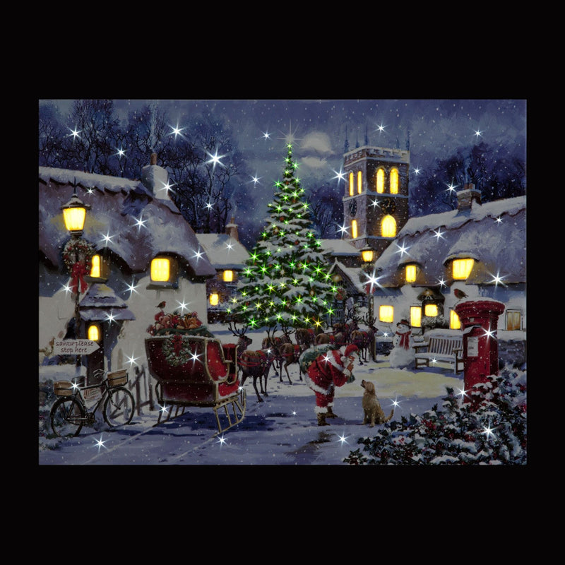 40cm Santa and Village Fibre Optic Lit Wall Christmas Canvas