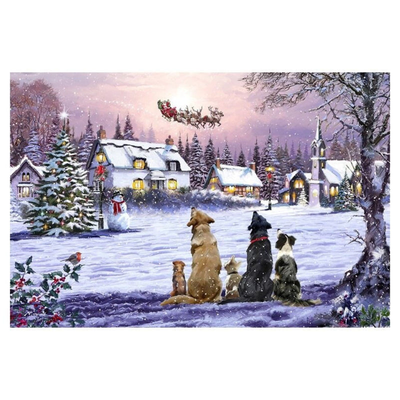 60cm Dogs Watching Santa Christmas Wall Canvas