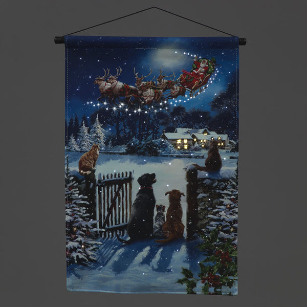 40cm Cats and Dogs Watching Santa Christmas Scene Hanging Wall Tapestry