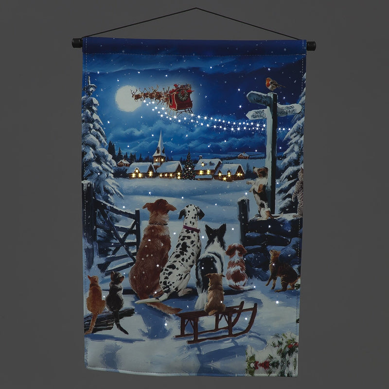 40cm Winter Dogs Watching Santa Christmas Wall Tapestry