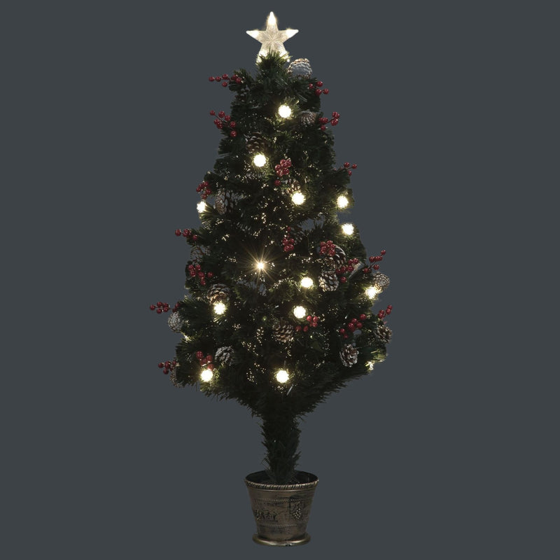4ft Fibre Optic Winter Berry Pre Lit Warm White LED Artificial Christmas Tree