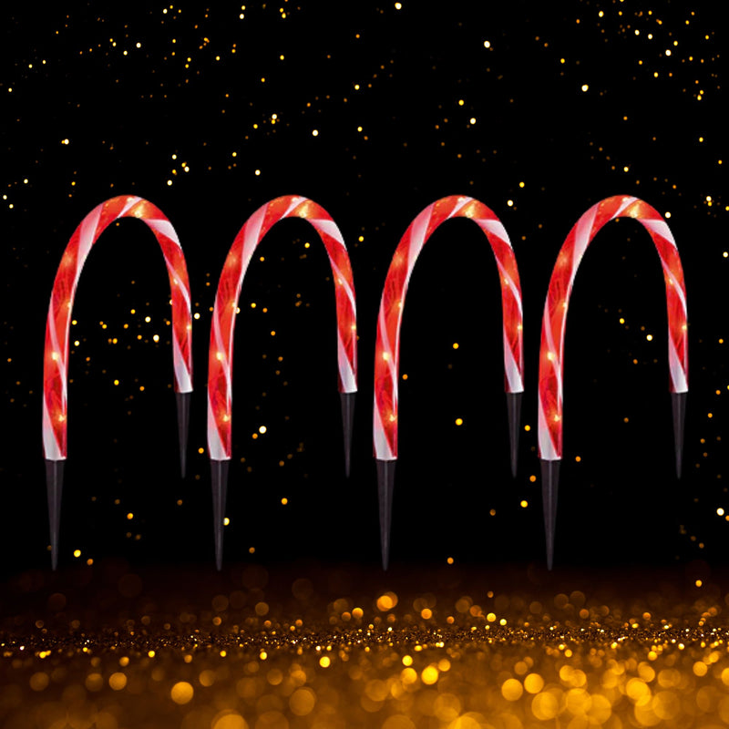Set of 4 Red and White Candy Cane Archway Path Lights
