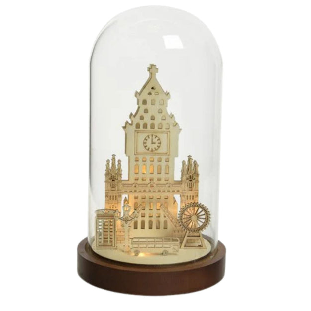 London Scene Wooden LED Lit Display in Glass Dome