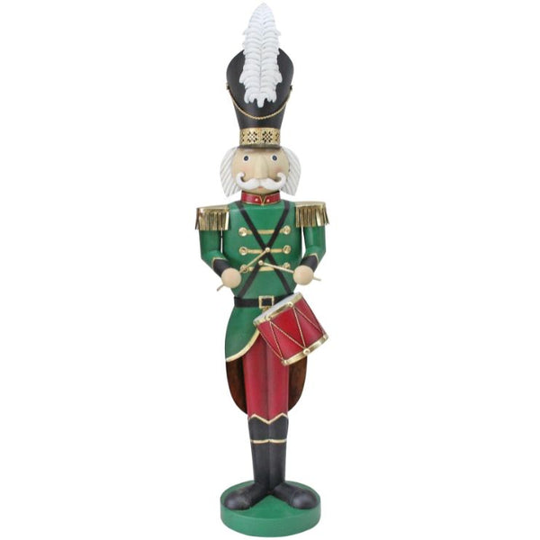 Green Drumming Nutcracker Soldier with Feather Commercial Christmas Display Prop